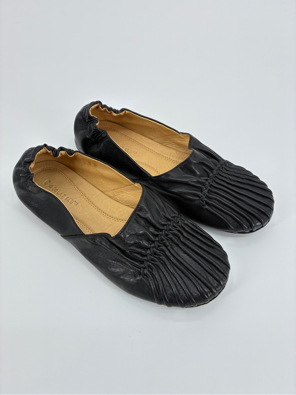 Chocolat Blu Women’s Cam Shoes Leather Ballet Flats Pleated Black Preppy Size 8